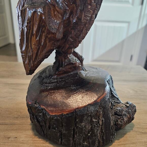 Vintage Wood Owl Hand Carved Hardwood Mid Century Statue Bird Art Collectible - Picture 4 of 9